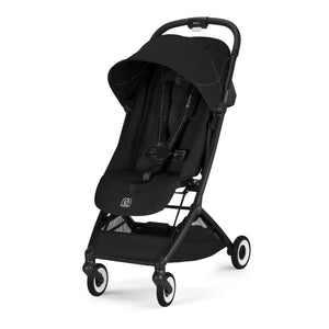Carrinho de bebé CYBEX Orfeo ultracompacto com reclinação horizontal, arnês One-Pull, compatível com bagagem de mão e Travel System desde o nascimento até aos 22 kg Magic Black
