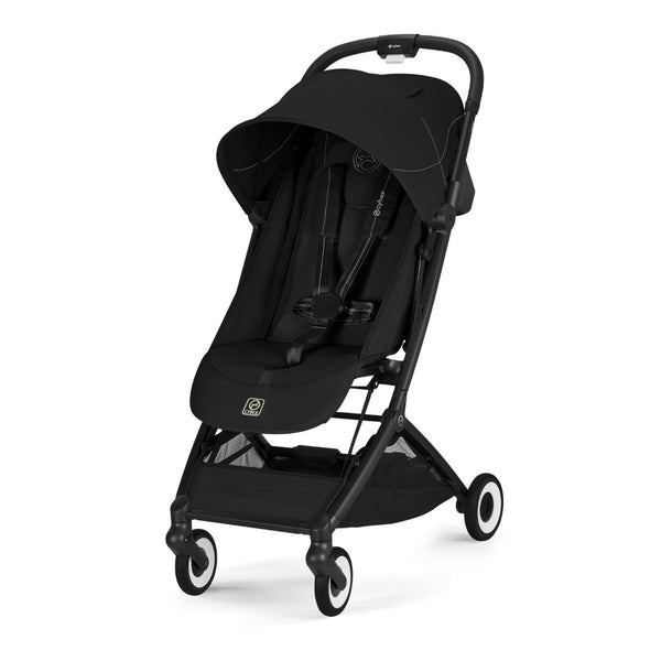Carrinho de bebé CYBEX Orfeo ultracompacto com reclinação horizontal, arnês One-Pull, compatível com bagagem de mão e Travel System desde o nascimento até aos 22 kg Magic Black
