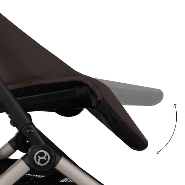CARRINHO COMPACTO CYBEX ORFEO, carrinho ultraleve de 6,3 kg, compatível com bagagem de mão, reclinação totalmente horizontal, arnês One-Pull, capota XL UPF 50+, Travel System e compatibilidade com cadeiras auto CYBEX, Maxi-Cosi e BeSafe desde o nascimento até aos 22 kg. Chocolate Brown
