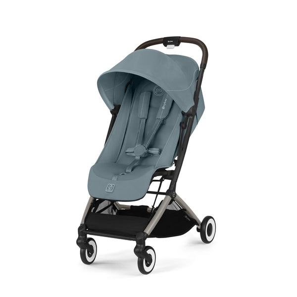 CARRINHO COMPACTO CYBEX ORFEO, carrinho ultraleve de 6,3 kg, compatível com bagagem de mão, reclinação totalmente horizontal, arnês One-Pull, capota XL UPF 50+, Travel System e compatibilidade com cadeiras auto CYBEX, Maxi-Cosi e BeSafe desde o nascimento até aos 22 kg. Stormy Blue