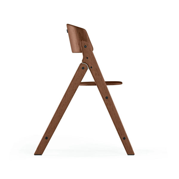 Cadeira CYBEX Click & Fold em madeira de faia sustentável, dobrável e compacta, com assento e apoio para os pés ajustáveis e posição ergonómica. All Natural Dark