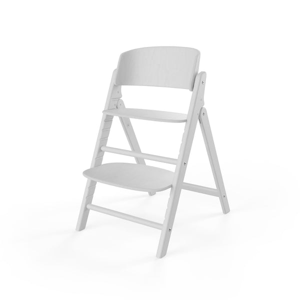 Cadeira CYBEX Click & Fold em madeira de faia sustentável, dobrável e compacta, com assento e apoio para os pés ajustáveis e posição ergonómica. All White
