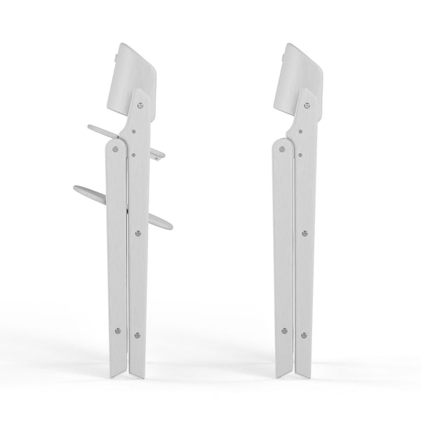 Cadeira CYBEX Click & Fold em madeira de faia sustentável, dobrável e compacta, com assento e apoio para os pés ajustáveis e posição ergonómica. All White
