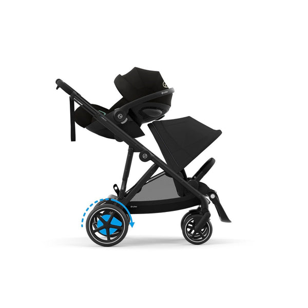 CYBEX e-GAZELLE S BLACK TRIO + BASE com carrinho elétrico, alcofa Gazelle S, cadeira auto Cloud G Plus com reclinação ergonómica, Base G ISOFIX e adaptadores incluídos. Sistema de viagem premium desde o nascimento.