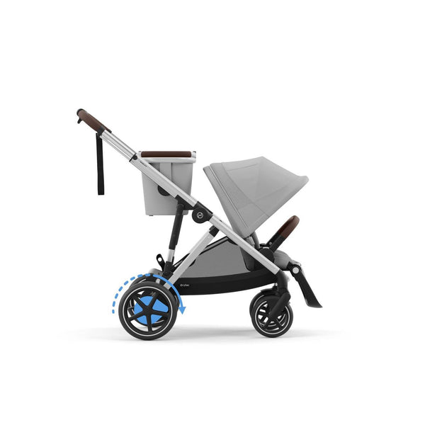 CYBEX e-GAZELLE S SILVER, carrinho elétrico premium para uma ou duas crianças com assistência elétrica em subidas, modo de embalo automático, mais de 20 configurações, sistema modular e compatibilidade com cadeiras auto CYBEX desde o nascimento até aos 22 kg por criança.