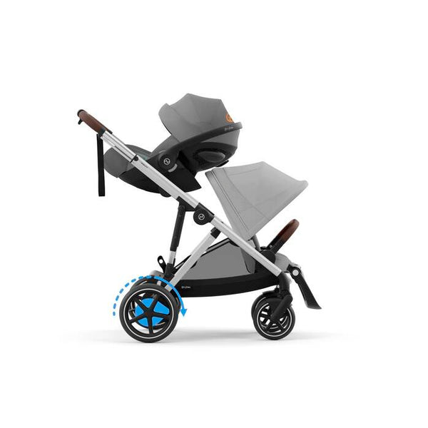 CYBEX e-GAZELLE S SILVER, carrinho elétrico premium para uma ou duas crianças com assistência elétrica em subidas, modo de embalo automático, mais de 20 configurações, sistema modular e compatibilidade com cadeiras auto CYBEX desde o nascimento até aos 22 kg por criança.