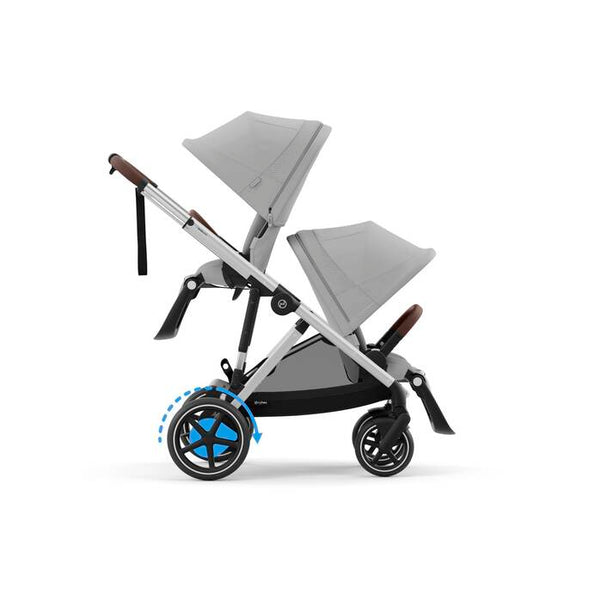 CYBEX e-GAZELLE S SILVER, carrinho elétrico premium para uma ou duas crianças com assistência elétrica em subidas, modo de embalo automático, mais de 20 configurações, sistema modular e compatibilidade com cadeiras auto CYBEX desde o nascimento até aos 22 kg por criança.