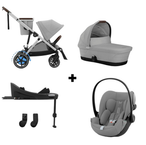 CYBEX e-GAZELLE S SILVER TRIO + BASE com carrinho elétrico, alcofa Gazelle S, cadeira auto Cloud G Plus com posição horizontal, Base G ISOFIX e adaptadores. Sistema de viagem premium desde o nascimento até aos 22 kg por criança.