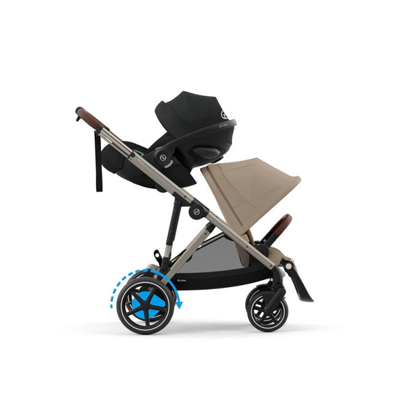 CYBEX e-GAZELLE S TAUPE, carrinho elétrico para uma ou duas crianças com assistência elétrica, modo de embalo automático, mais de 20 configurações, grande capacidade de arrumação e compatibilidade com cadeiras auto CYBEX, BeSafe e Maxi-Cosi. Seashell Beige