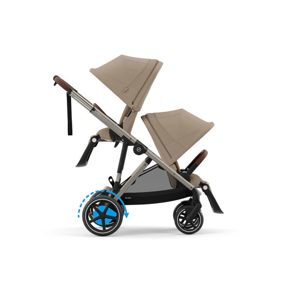 CYBEX e-GAZELLE S TAUPE, carrinho elétrico para uma ou duas crianças com assistência elétrica, modo de embalo automático, mais de 20 configurações, grande capacidade de arrumação e compatibilidade com cadeiras auto CYBEX, BeSafe e Maxi-Cosi. Seashell Beige