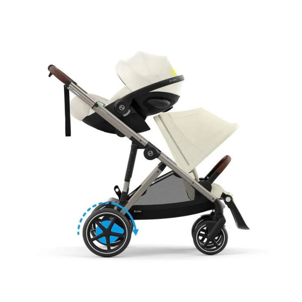 CYBEX e-GAZELLE S TAUPE TRIO + BASE com carrinho elétrico, alcofa Gazelle S, cadeira auto Cloud G Plus com reclinação ergonómica, Base G ISOFIX e adaptadores incluídos. Sistema de viagem premium desde o nascimento. Seashel Beige
