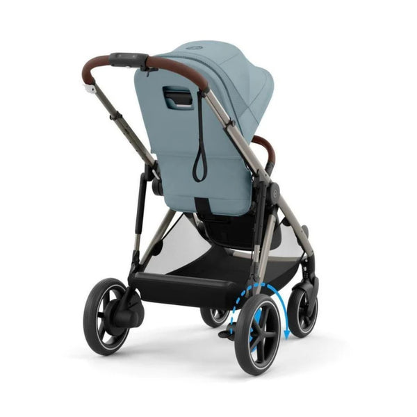 CYBEX e-GAZELLE S TAUPE TRIO + BASE com carrinho elétrico, alcofa Gazelle S, cadeira auto Cloud G Plus com reclinação ergonómica, Base G ISOFIX e adaptadores incluídos. Sistema de viagem premium desde o nascimento. Stormy Blue