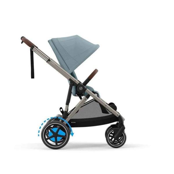 CYBEX e-GAZELLE S TAUPE TRIO + BASE com carrinho elétrico, alcofa Gazelle S, cadeira auto Cloud G Plus com reclinação ergonómica, Base G ISOFIX e adaptadores incluídos. Sistema de viagem premium desde o nascimento. Stormy Blue