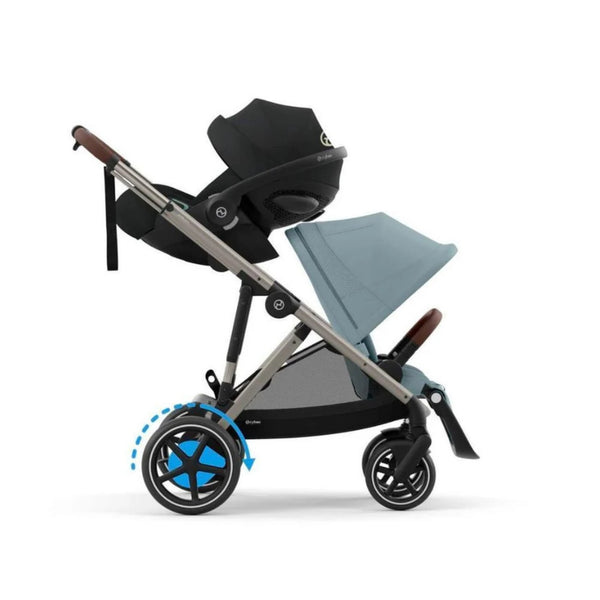 CYBEX e-GAZELLE S TAUPE TRIO + BASE com carrinho elétrico, alcofa Gazelle S, cadeira auto Cloud G Plus com reclinação ergonómica, Base G ISOFIX e adaptadores incluídos. Sistema de viagem premium desde o nascimento. Stormy Blue