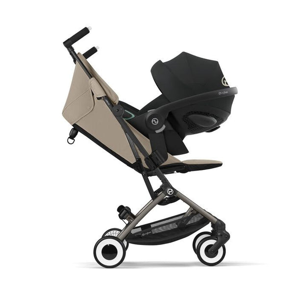 CYBEX LIBELLE SILVER, carrinho de bebé ultracompacto de 6 kg, compatível com bagagem de mão, preparado para Travel System, com arnês ajustável de um puxão e utilização desde o nascimento até aos 22 kg. Almond Beige