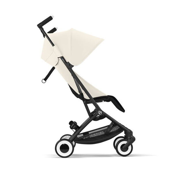 CYBEX LIBELLE SILVER, carrinho de bebé ultracompacto de 6 kg, compatível com bagagem de mão, preparado para Travel System, com arnês ajustável de um puxão e utilização desde o nascimento até aos 22 kg. Canvas White