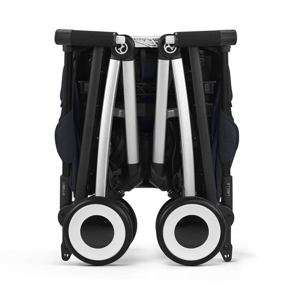 CYBEX LIBELLE SILVER, carrinho de bebé ultracompacto de 6 kg, compatível com bagagem de mão, preparado para Travel System, com arnês ajustável de um puxão e utilização desde o nascimento até aos 22 kg. Dark Blue