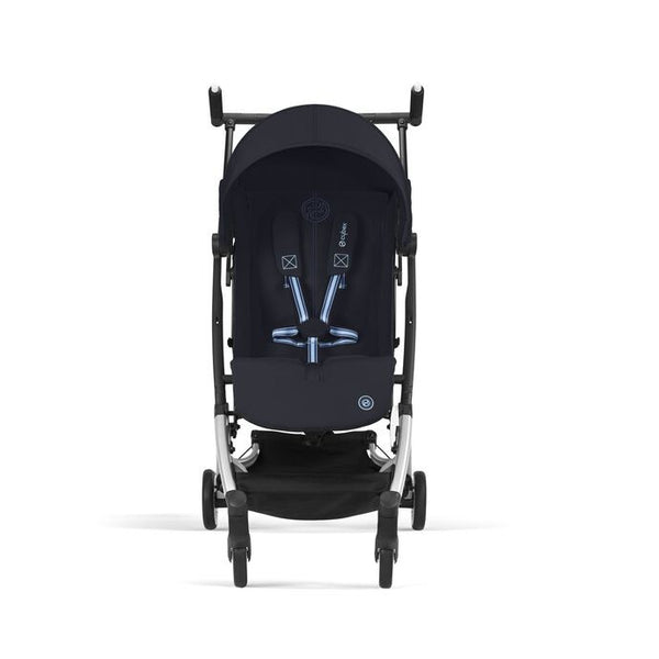 CYBEX LIBELLE SILVER, carrinho de bebé ultracompacto de 6 kg, compatível com bagagem de mão, preparado para Travel System, com arnês ajustável de um puxão e utilização desde o nascimento até aos 22 kg. Dark Blue