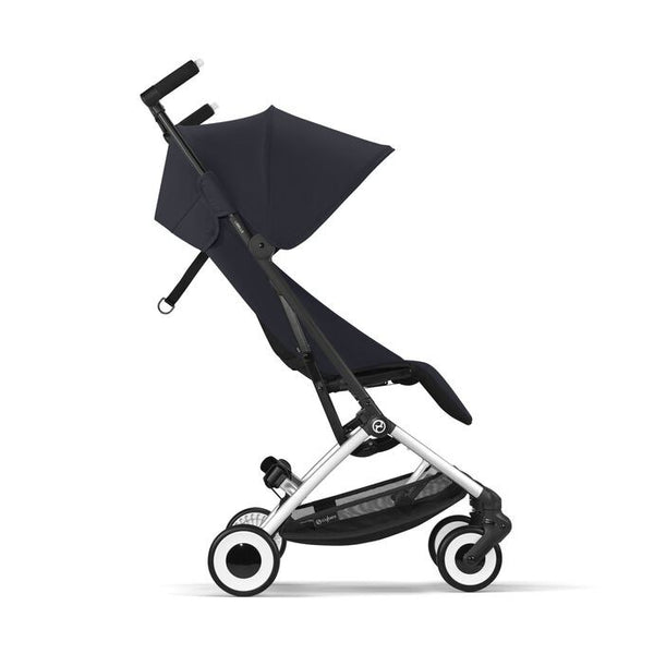 CYBEX LIBELLE SILVER, carrinho de bebé ultracompacto de 6 kg, compatível com bagagem de mão, preparado para Travel System, com arnês ajustável de um puxão e utilização desde o nascimento até aos 22 kg. Dark Blue