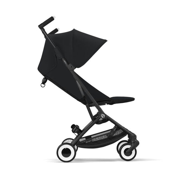 CYBEX LIBELLE SILVER, carrinho de bebé ultracompacto de 6 kg, compatível com bagagem de mão, preparado para Travel System, com arnês ajustável de um puxão e utilização desde o nascimento até aos 22 kg. Magic Black