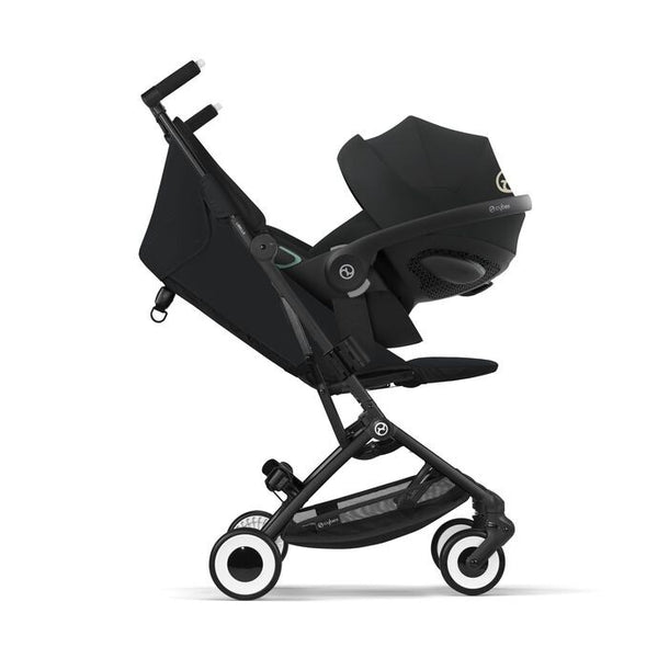 CYBEX LIBELLE SILVER, carrinho de bebé ultracompacto de 6 kg, compatível com bagagem de mão, preparado para Travel System, com arnês ajustável de um puxão e utilização desde o nascimento até aos 22 kg. Magic Black