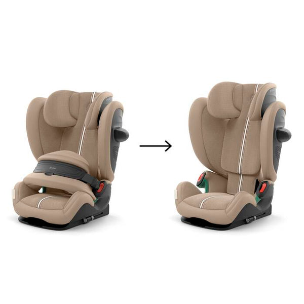 Cadeira auto CYBEX Pallas G3 Plus 2 em 1 com almofada de segurança, encosto de cabeça reclinável, sistema L.S.P. Plus, ventilação completa e utilização dos 76 aos 150 cm. Almond Beige
