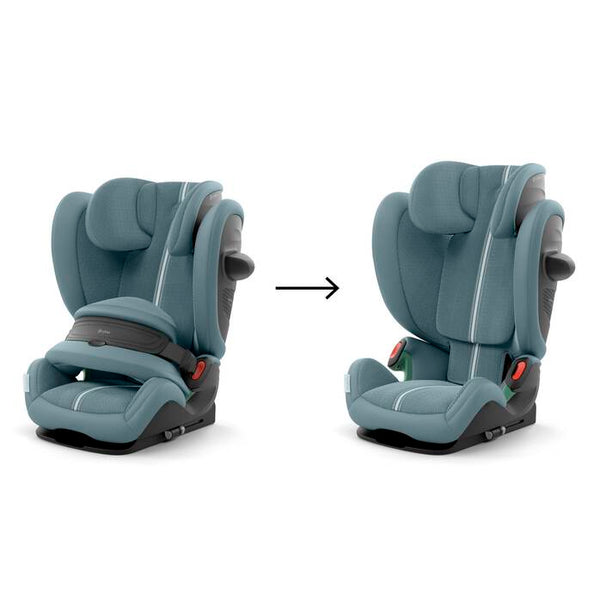 Cadeira auto CYBEX Pallas G3 Plus 2 em 1 com almofada de segurança, encosto de cabeça reclinável, sistema L.S.P. Plus, ventilação completa e utilização dos 76 aos 150 cm. Stormy Blue