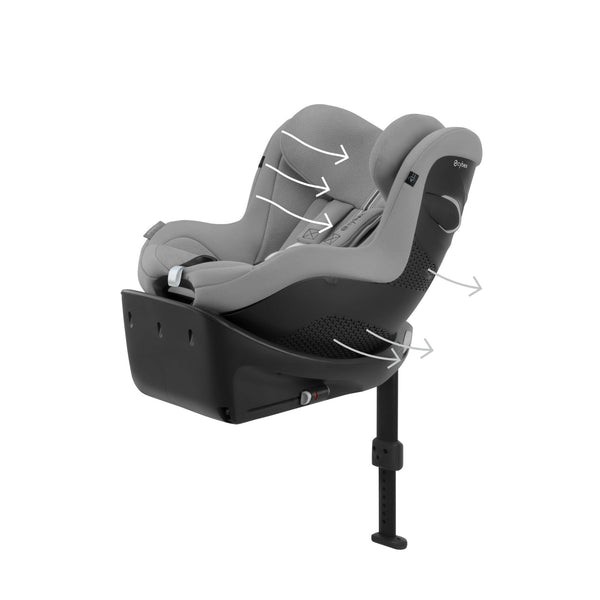 Cadeira auto CYBEX Sirona Gi Plus i-Size com rotação de 360°, tecido Plus respirável, proteção lateral L.S.P., reclinação em 5 posições e utilização desde o nascimento até aos 105 cm. Stone Grey