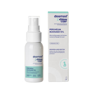 Óleo de Massagem do Períneo Doomoo x Shinncare com 12 ingredientes naturais, desenvolvido para preparar o períneo para o parto e favorecer a recuperação pós-parto.
