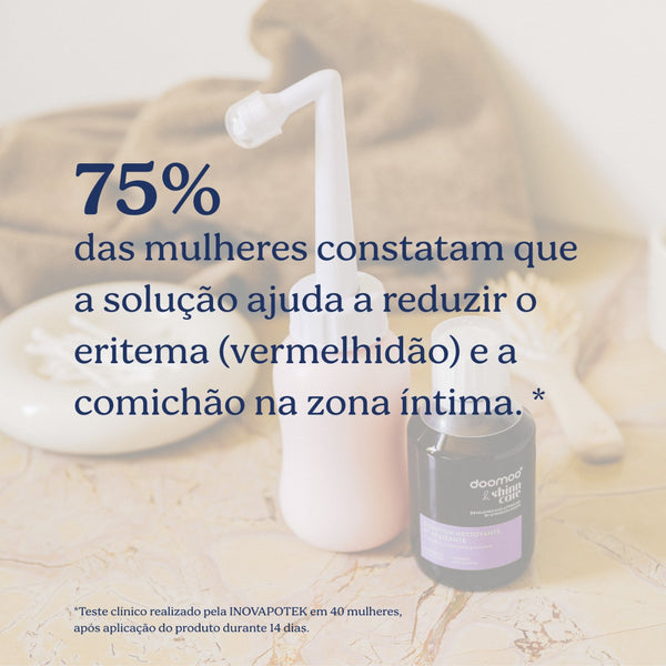 Solução de Limpeza e Calmante Doomoo x Shinncare com 22 ingredientes naturais para higiene íntima pós-parto, ajudando a acalmar, hidratar e favorecer a regeneração da pele sensível.