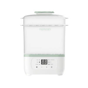 Esterilizador Elétrico com Secagem Momcozy multifunções para biberões, com esterilização a vapor, secagem com ar quente e conservação higiénica até 24 horas.
