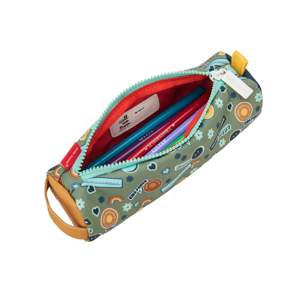 Estojo Individual Hello Hossy em poliéster reciclado, impermeável, com compartimento único espaçoso, fecho resistente e design moderno para material escolar cor smiley