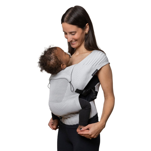Marsúpio Flybaby ergonómico em tecido 3D Knit respirável, ultraleve, ajustável e adequado desde o nascimento até aos 15 kg cor grey