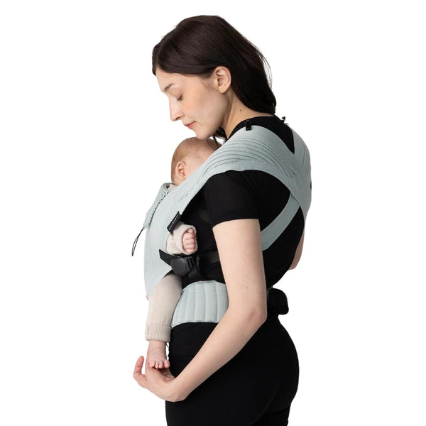 Marsúpio Flybaby ergonómico em tecido 3D Knit respirável, ultraleve, ajustável e adequado desde o nascimento até aos 15 kg cor sage