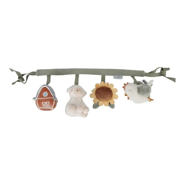 Grinalda para bebé para colocar na cadeirinha, com formato leve e compacto para acompanhar os passeios e entreter o bebé. Little Farm