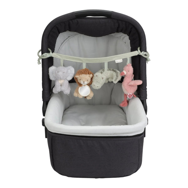 Grinalda para bebé para colocar na cadeirinha, com formato leve e compacto para acompanhar os passeios e entreter o bebé. Safari Friends