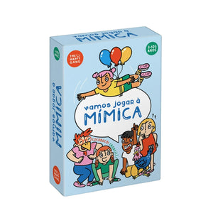 Vamos Jogar à Mímica The Happy Gang com 50 cartas ilustradas, jogo infantil de imitação e expressão corporal para crianças a partir dos 3 anos.