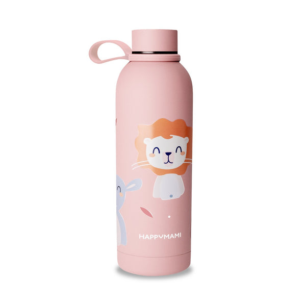 Garrafa térmica 500 ml em aço inoxidável com parede dupla térmica e pega ergonómica, ideal para transportar água, leite ou outras bebidas mantendo a temperatura por mais tempo rosa