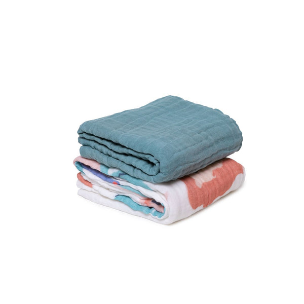 Pack de 2 fraldas de algodão 100% 60x60 cm para bebé, suaves, absorventes e respiráveis, ideais para alimentação, higiene e utilização diária menta