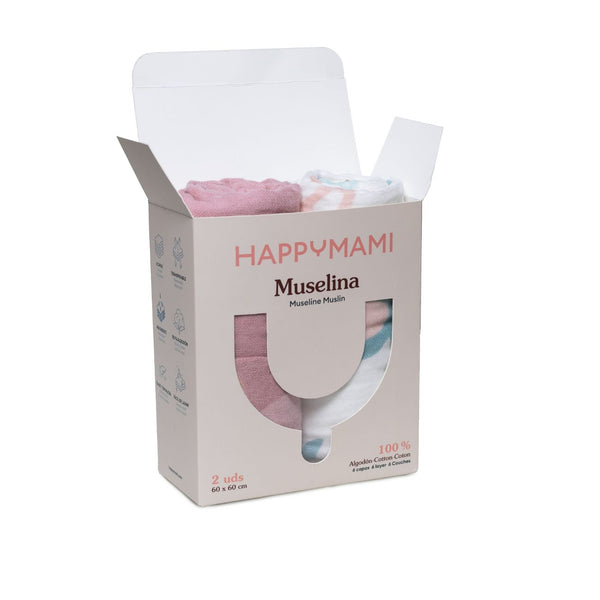 Pack de 2 fraldas de algodão 100% 60x60 cm para bebé, suaves, absorventes e respiráveis, ideais para alimentação, higiene e utilização diária rosa