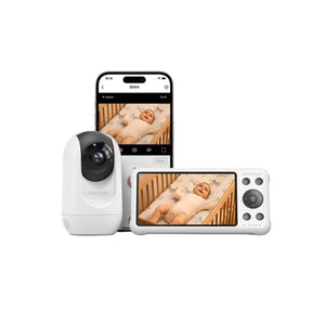 Intercomunicador Momcozy com ligação FHSS e Wi-Fi, monitorização remota, alertas inteligentes de movimento e choro, gravação automática e acesso através da aplicação.