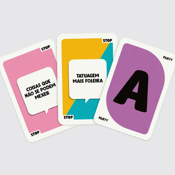 O Jogo do Stop – Party, jogo de palavras e criatividade para 2 ou mais jogadores, com cartas e desafios divertidos para festas e encontros de amigos.