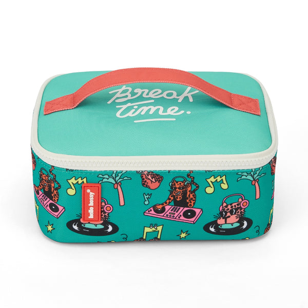Lancheira Grande Hello Hossy com interior isotérmico, tecido impermeável, bolso interior e exterior, pega de transporte e capacidade de 3 litros em poliéster reciclado. Disco Roar