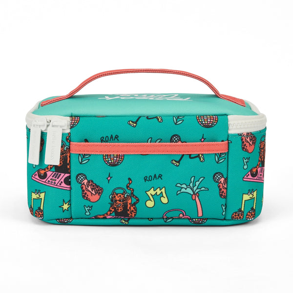Lancheira Grande Hello Hossy com interior isotérmico, tecido impermeável, bolso interior e exterior, pega de transporte e capacidade de 3 litros em poliéster reciclado. Disco Roar