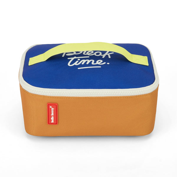 Lancheira Grande Hello Hossy com interior isotérmico, tecido impermeável, bolso interior e exterior, pega de transporte e capacidade de 3 litros em poliéster reciclado. Mini Blue Canyon