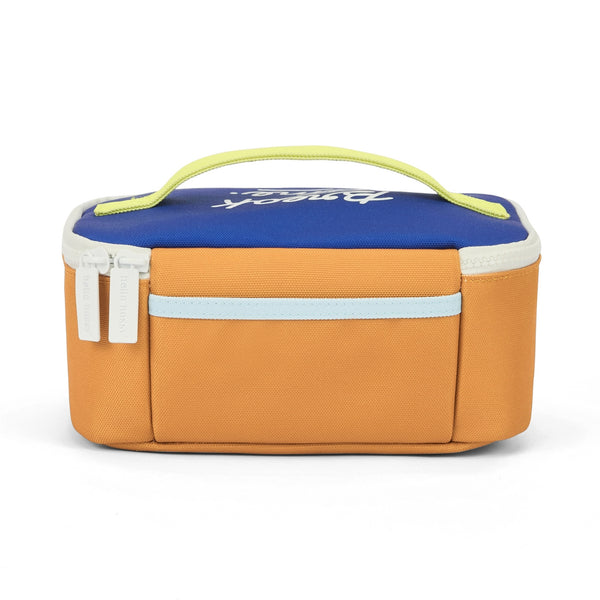 Lancheira Grande Hello Hossy com interior isotérmico, tecido impermeável, bolso interior e exterior, pega de transporte e capacidade de 3 litros em poliéster reciclado. Mini Blue Canyon