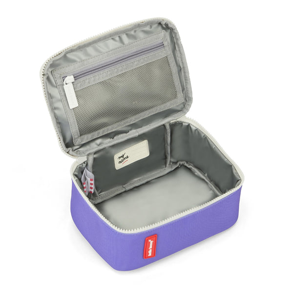 Lancheira Grande Hello Hossy com interior isotérmico, tecido impermeável, bolso interior e exterior, pega de transporte e capacidade de 3 litros em poliéster reciclado. Mini Lavendy