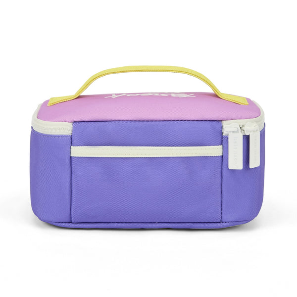 Lancheira Grande Hello Hossy com interior isotérmico, tecido impermeável, bolso interior e exterior, pega de transporte e capacidade de 3 litros em poliéster reciclado. Mini Lavendy