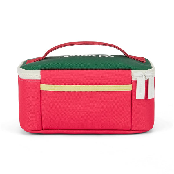 Lancheira Grande Hello Hossy com interior isotérmico, tecido impermeável, bolso interior e exterior, pega de transporte e capacidade de 3 litros em poliéster reciclado. Mini Pasteque