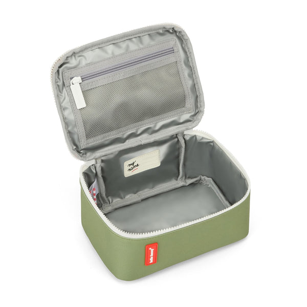 Lancheira Grande Hello Hossy com interior isotérmico, tecido impermeável, bolso interior e exterior, pega de transporte e capacidade de 3 litros em poliéster reciclado. Mini Safari
